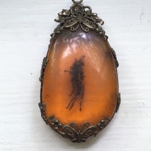 Vintage pendant wasp in resin talisman